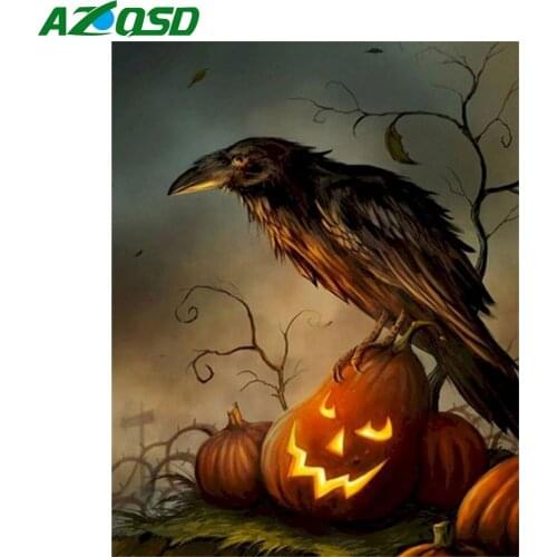 AZQSD Coloring By Numbers DIY Animal Crow Halloween Gift Unframe Oil Painting By Numbers Acrylic Paint Pumpkin Home Decoration