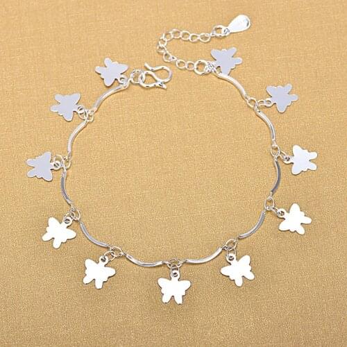 Silver Anklets 925 Fashion Silver Jewelry Chain Butterfly Charm Anklet for Women Girls Friend Foot Barefoot Leg Jewelry