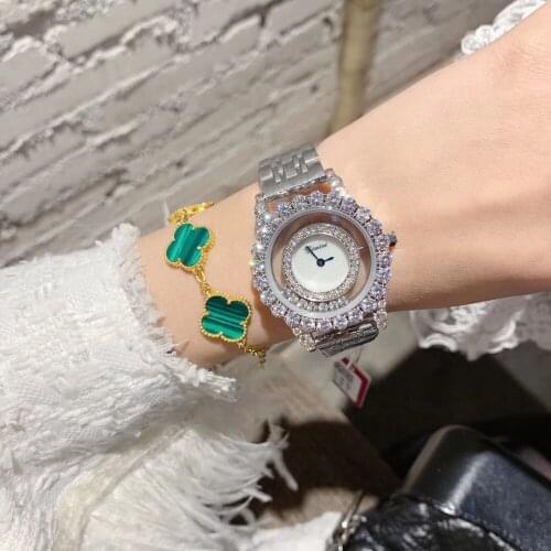 New Brand Women Luxury Jewelry Watches Fashion Transparent Movable Happy Crystals Watch Full Steel Bracelet Wrist watch Quartz