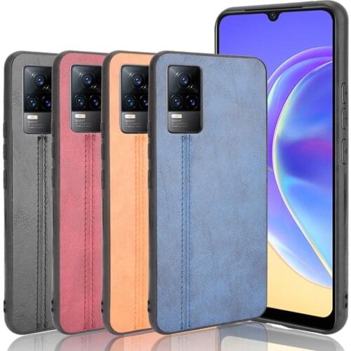 For Vivo V21e Case For VIVO Y73 2021 Luxury Calfskin PU Leather lines Back Cover Shockproof Case For Vivo V21e V21 e Phone Case