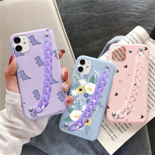 Bracelet Wrist Strap Case For iPhone 12 Pro mini XS Max XR X 7 8 6 S Plus 5 S Cover For iPhone 11 Pro Max Flower Chain Soft Case