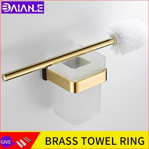 Brushed gold Toilet brush holder brass Bathroom toilet brush rack wall storage shelf modern hygienic toilet brush accessories