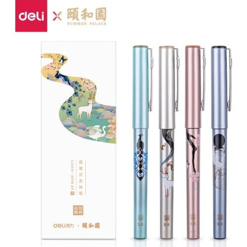 Deli Straight Liquid Gel Pen 0.5MM Rollerball Pen Black Ink S852 Pen 4pcs/pack Summer Place Series Pen For School Office Pens