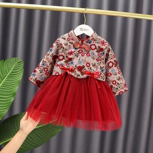 2021 Winter Red Thicken Children Clothes For Baby Girls Sweet New Years Dress Kids Cotton cloth Dress Girls Outwear MB17