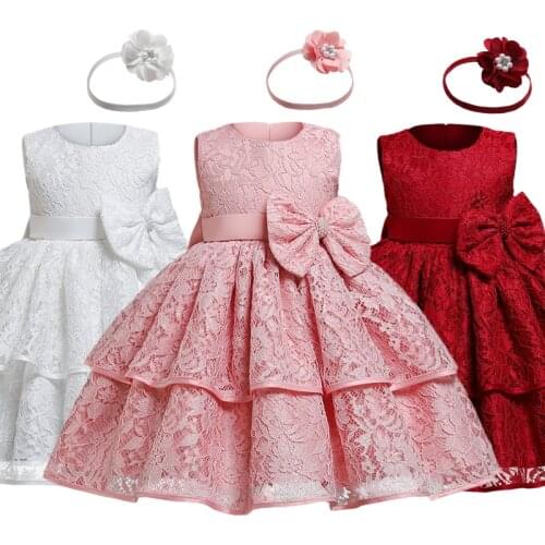 Baby Girls Princess Dress 3 6 9 12 18 24 Months Newborn Birthday Baptism Clothes Party Flower Lace Tutu Christening Ball Gown