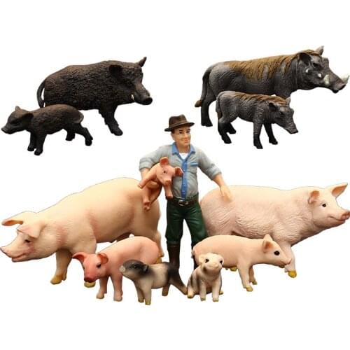 Simulated Wild Boar Pig Model Farm Animal Pig Family Set Figurines Action Figure Educational Toys for Kids Home Decor