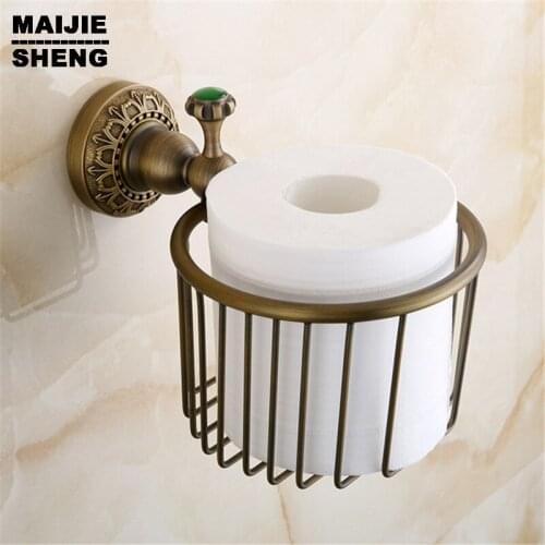 European toilet paper box archaize toilet tissue box All copper top paper holder bathroom toilet paper basket with green stone