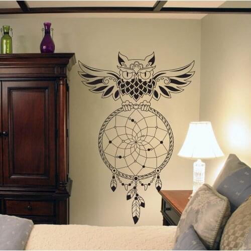 Owl Dream Catcher Wall Vinyl Stickers Indian Dreamcather Wall Decal Living Room Bedroom Home Decor Removable Vinyl Murals S-552