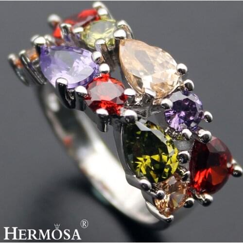 Hermosa Xmas Gift Garnet Peridot Morganite AmethystHOT Ring Size 6# 7# 8# 9# 10# Jewellery Accessories