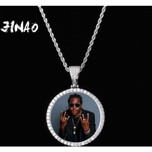 JINAO NEW Custom Ice out Large size Photo Round Necklace & Pendant With 4mmTennis Chain AAA Cubic Zircon Hip hop Jewelry