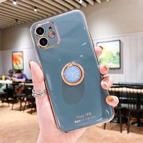 Soft Silicone plating With Ring Stand Phone Case For OPPO A3S A5S A7 A7X A32 A53 Reno 2Z A73 F5 A91 bag Cover