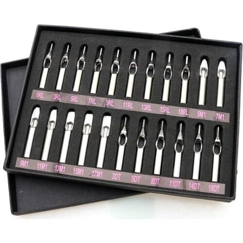 22PCS 304 Stainless Steel Tattoo Tips Round Diamond Magnum DT RT FT Tattoo Kit Tattoo Nozzle Tips Mix Set For Tattoo Accessories
