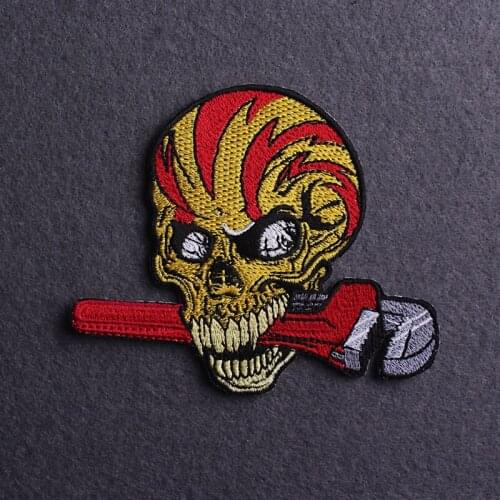 Diy Punk Wrench Patches Embroidered Patches For Clothing Badge Skeleton Sewing Iron On Patches For Clothes Skull Applique Patch