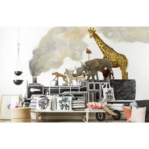 Newest 3d Giraffe Wall Photo Mural for Kids Room Kindergarten 8d wall Mural Cartoon Forest animal Wallpaper Mural Decor