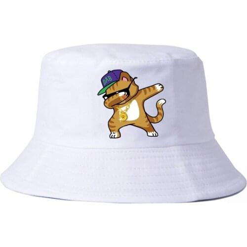 Printed Cartoon Black cat Bucket Hat Harajuku Men Women Unisex Dabbing Fisherman Hats panama Cotton Street Hip Hop Fishing Cap