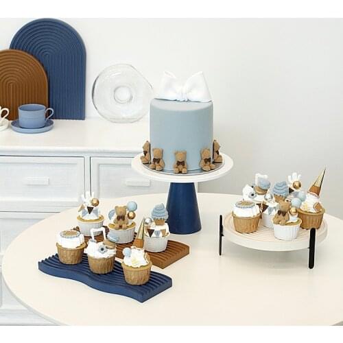 SWEETGO Artificial Bear Cake Fake Dessert Blue Cupcake Simulation Model Photography Props Store Show Case Decoration