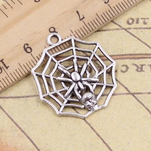12pcs Charms cobweb spider halloween 29x27mm Antique Silver Color Pendants Making DIY Handmade Tibetan Finding Jewelry