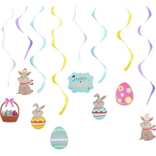 1Set Easter Rabbit Egg Swirl Banner Ceiling Hanging Decor Spiral Pendant Garland Happy Easter Party Decoration Supplies for Home