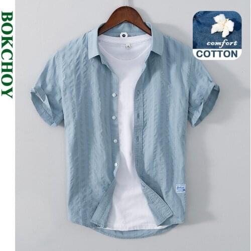 2021 Summer and Spring New Men Cotton Short Sleeve Shirt Casual Half Sleeve Cardigan Solid Color Workwear White Blue GC-1609