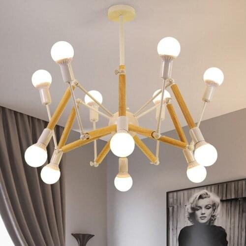 Spider Shape 16 Heads Nordic Chandelier Post-Modern Wooden Product Living Room Bedroom Restaurant Dining Light Industrial Lamp