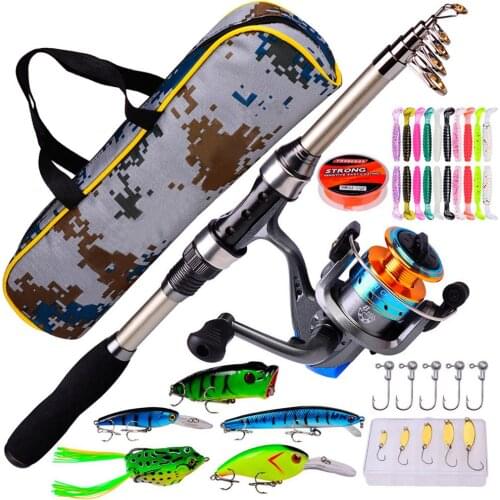 Telescopic Fishing Rod Bag Combination Portable Waterproof Fishing Suit Metal Reel 100M Nylon Line Set With Tackle Storage Bag