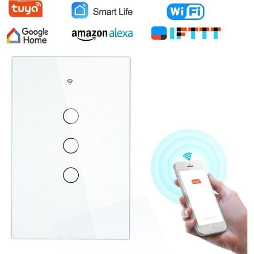 Tuya US/AU Smart Wifi Wall Light Switch1 2 3 Gang Wifi Remote Touch Switch 10A Work with Alexa Google Home Voice Control