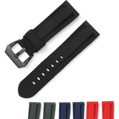 High Quality Waterproof Silicone Rubber Silver / Black Buckle Replacement Wrist Watch Band Strap Belt For PAM 22 24 26MM