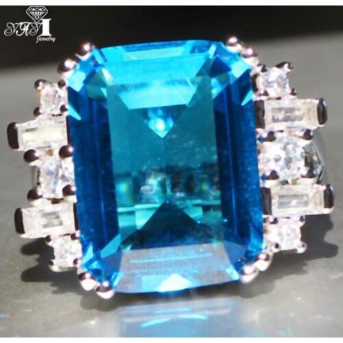 YaYI Jewelry Princess Cut 7.7 CT Blue Zircon Silver Color Engagement Rings wedding Heart Rings Girls Party Rings Gifts