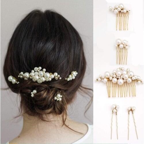 5 PCS/Set Baroque Hair Accessories Flowers Hair Combs Big Simulated Pearl Hair Pins Clips for Women Party Wedding Bridal Jewelry
