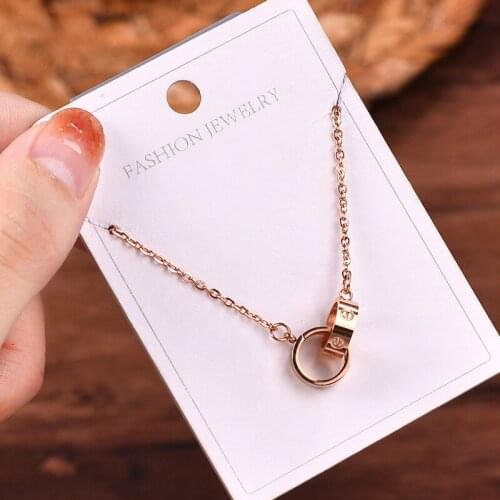 Trendy Classic Simple Double Loops Cross Pendant Women Necklaces Ladies Fashion Rose Gold Stainless Steel Clavicle Chain Jewelry