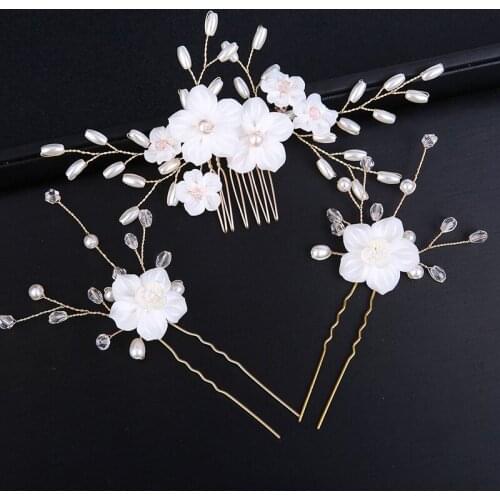 Handmade Ceram Flower Simulated Pearls Bridal Hair Pin Wedding Hair Sticker Women Bridesmaids Jewelry Hair Accessories
