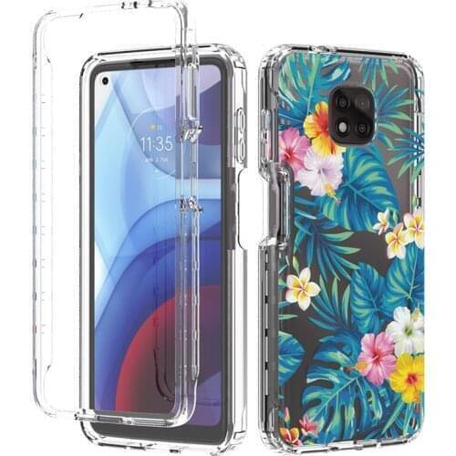 10Pcs/Lot 360 Full Body Clear Flower Phone Case For Moto E 2020 G Stylus 5G Play Power 2021 PC + TPU Bumper Flexible Cover
