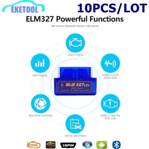 ELM327 Bluetooth 2.0 V2.1 OBDII Diagnostic Tool Android TORQUE Windows Symbian OBD SCAN ELM 327 Code Reader Tester