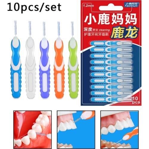 10pcs Dental Brushes Interdental Brush Cleaning Floss Pick Push-pull Toothpick For Adults Clean Between Teeth Cleaning Brushes