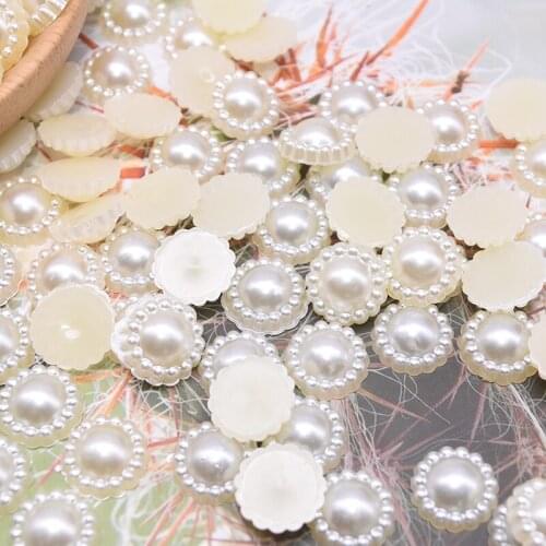 100pcs 9 11 13 15mm White Lmitation Flowers Shape Pearl Beads DIY Scrapbook Crafts Artificial Plastic Pearls Jewelry Accessories