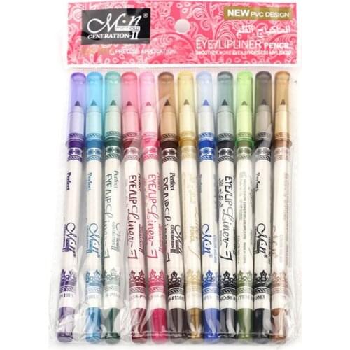 12 Colors Eyeshadow Lip Eyeliner Long-lasting Black Eye Liner Pencil Eye Waterproof Shadow Shimmer Pen Makeup Set