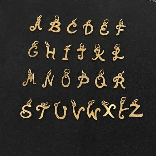 26pcs/lot From A to Z Grace Moments Initials Alphabets Pendants Stainless Steel Gold Letter Whole 26 Letters Charm DIY Jewelry
