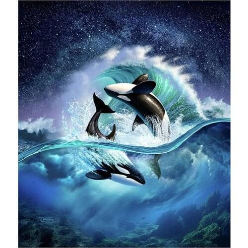 5D DIY Full Round Diamond Painting Marine Animal 3D Embroidery Killer Whale Cross Stitch Rhinestone Mosaic Home Decor Art Y598