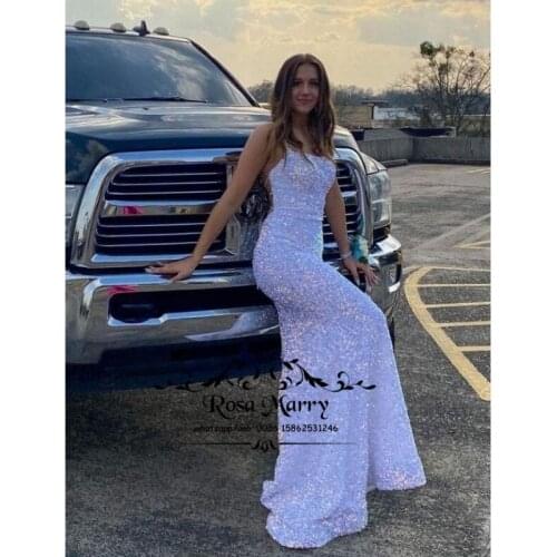 Sparkly Sequined Mermaid Prom Dresses 2K21 Sexy Backless Plus Sizre Counple Fashion Girls Pageant Formal Evening Party Gowns
