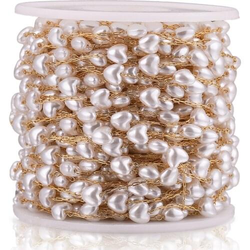 2M Stainless Steel 6mm Artficial Heart Pearl Chains for Eyeglasses Women Necklace Chain Jewelry Making Diy Chains Wholesale