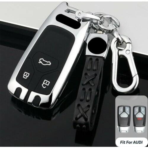 Zinc Alloy Car Key Case For Audi A3 Q5 Q7 A6 A4 TT R8 2018 2019 3 Buttons Smart Remote Fob Cover Keychain Protector Accessories