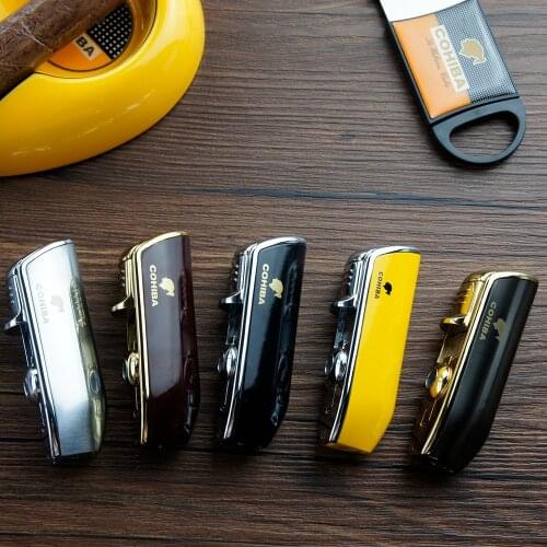 Cohiba Metal Cigar Lighter With Triple Jet Flame Refillable Butane Lighter Gas Fluid Lighter Jet Torch Lighters