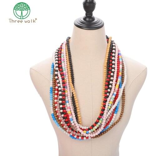 2020 Wood Beaded Handmade String Long Chain Necklaces Women Men Wooden Beads Ethnic Jewelry DIY Accessories Halloween