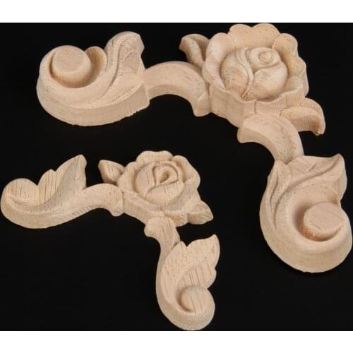 1PC Woodcarving Decal Corner Applique Frame Door Decorate Wall Furniture Decorative Figurines Wooden Miniatures