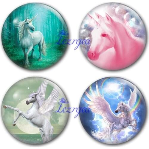 Unicorn glass cabochon 12mm/14mm/16mm/18mm/25mm/30mm/40mm Round photo Unicorn glass cabochon demo flat back Making findings
