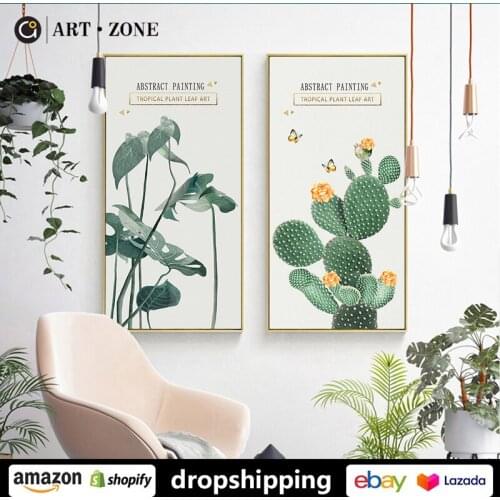 ART ZONE Nordic Plant Green Leaf Cactus Wall Art Painting prints Wall Art Canvas posters Artwork bedroom Living Room Home Decor