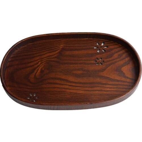 Classic traditional Chinese wood Cherry Blossom hollowed oval wood / tray / tea tray / Saucer