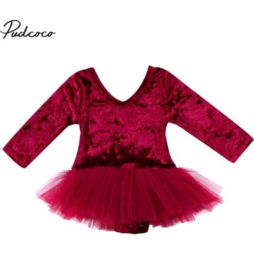 Pudcoco 2020 Spring Toddler Baby Girl Clothes Long Sleeve Bodysuits Velvet Tulle tutu Dress Jumpsuit Outfits Clothing 0-24M