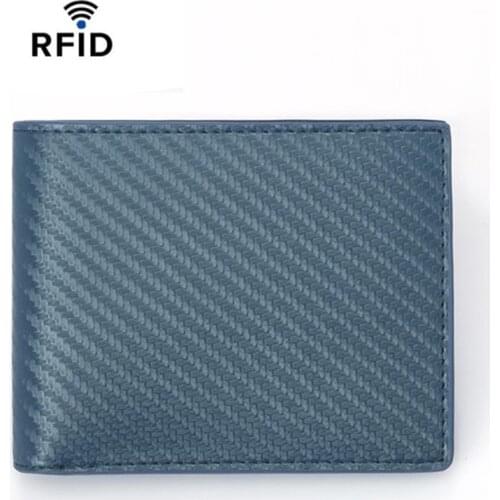 ZOVYVOL New Style Genuine Leather Mens Wallet Carbon Fiber Grain Anti-theft Brush Cowhide Short RFID Card Holder Small Purse