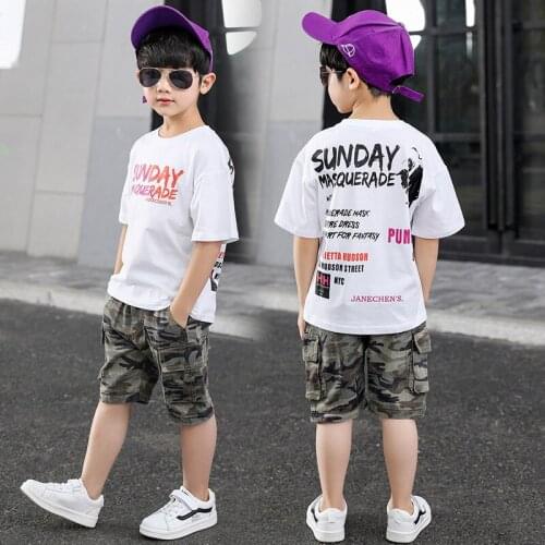Boys Summer Suit The New 2019 Children 6 PCS Movement Cuhk Five 8 Boy 9 10 Two-piece 12 with Short Sleeves